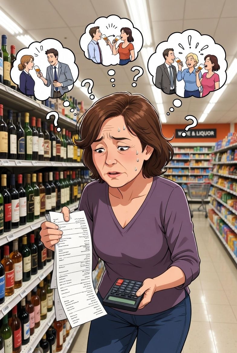 Confused party planner in wine store